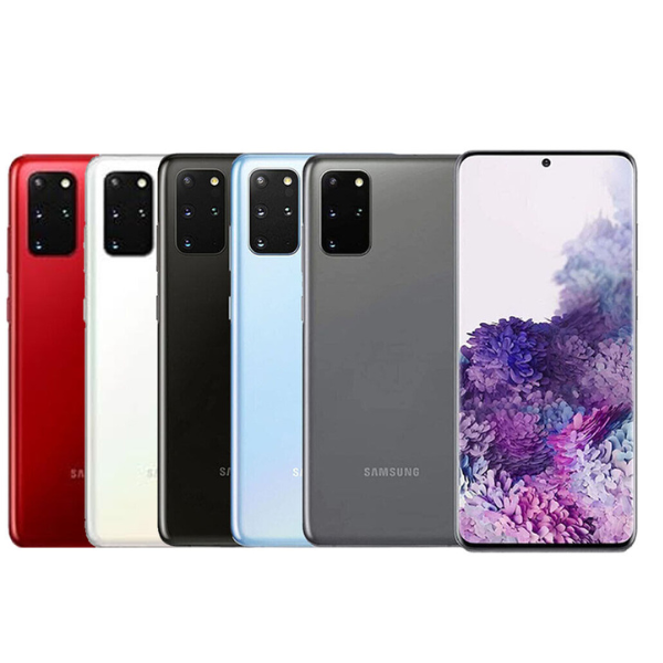 Samsung Galaxy S20 Ultra smartphones in various colors: red, white, black, blue, and gray displayed side by side.